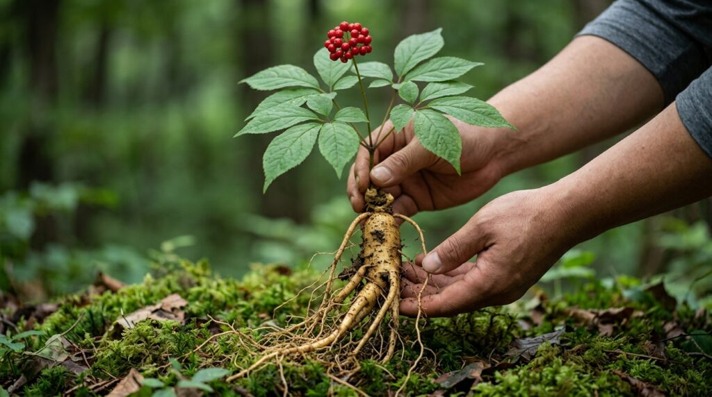 Panax ginseng root used in traditional herbal preparations